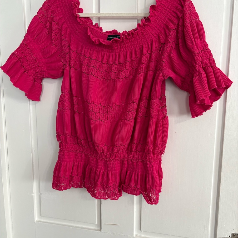 ⭐️$4 when bundled- Ashley Stewart Hot Pink Flutter Sleeve Ruffled Blouse